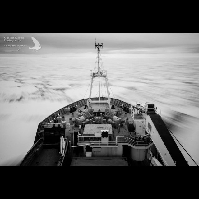 On board the JCR as it pushes through the sea ice around the South Orkney Islands, Antarctica.